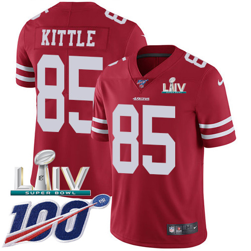 San Francisco 49ers Nike 85 George Kittle Red Super Bowl LIV 2020 Team Color Men Stitched NFL 100th Season Vapor Limited Jersey